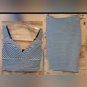 GUESS Striped Black & White Crop Top and Pencil Skirt Set